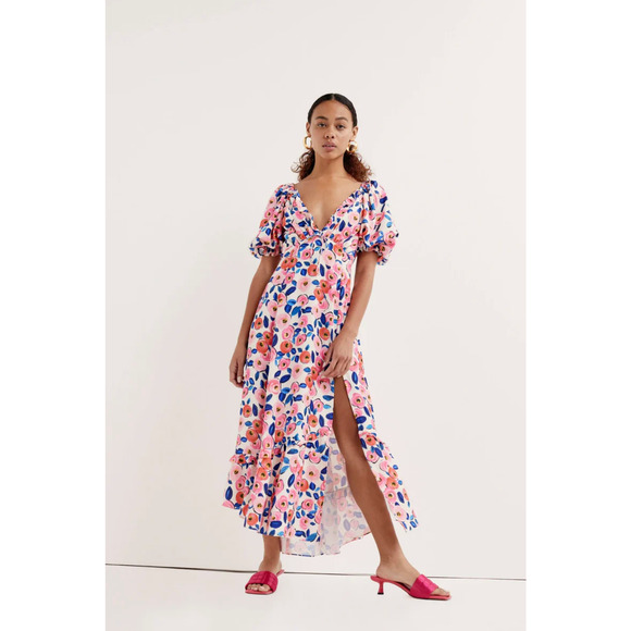 For Love and Lemons Gianna Midi Dress‎ Pink Print - Picture 3 of 9